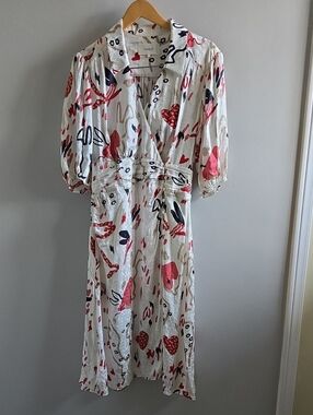 ba&sh Rael Midi Dress in White and Red Size 1